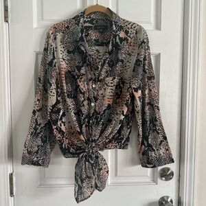 Karen Kane Multicolor Snake Print Tie-Front Blouse